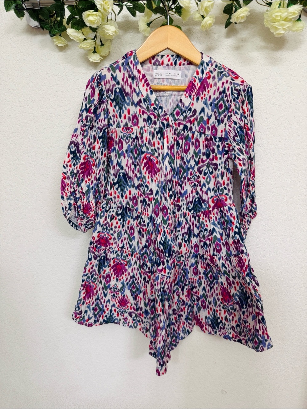 Zara • Girls Multicolor Abstract Floral Boho Tiered Button Front Dress